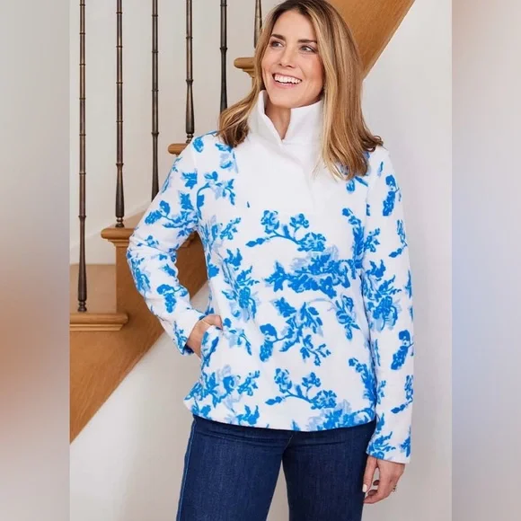 Dudley Stephens x Mestiza. Sheffield Island Pullover. Blue & White Floral. Med. - Picture 1 of 11
